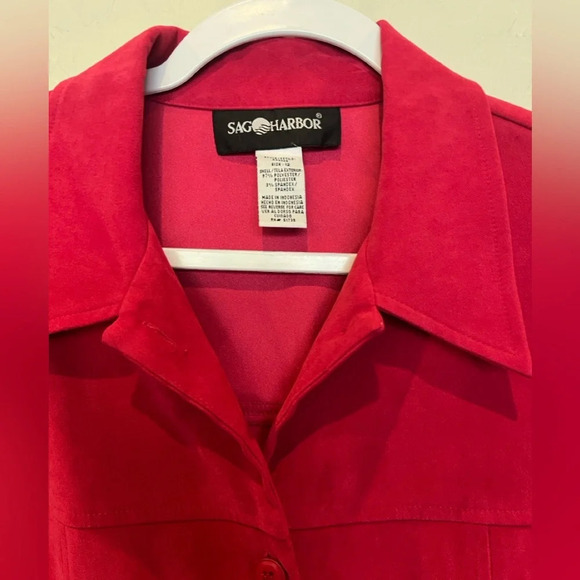 Sag Harbor size 12 pink suede like button down top - Picture 3 of 7